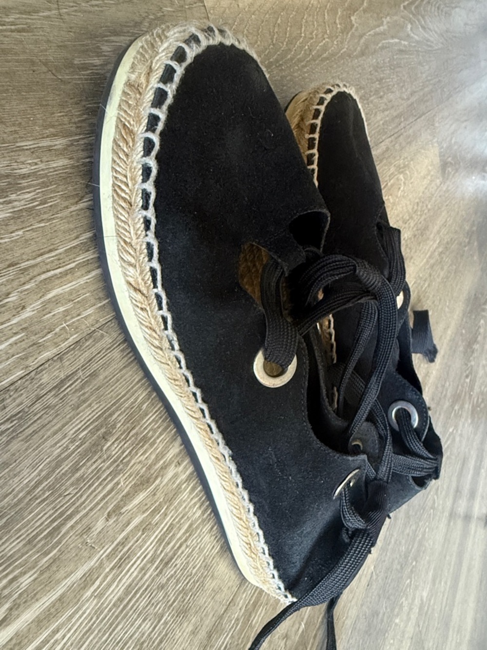 Bimba Y Lola Womens Black Suede Ankle Tie Sz 8 Ballerina Espadrille Flats Boho - Picture 2 of 6